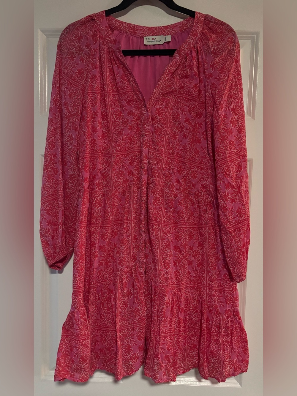 Vineyard Vines Cotton Pink Floral Print Summer Dress, size Large